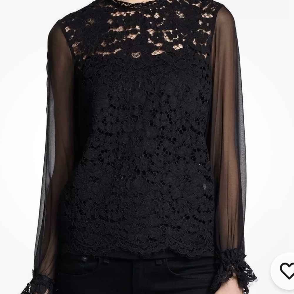 Alexis Black Lace Top size XS Sheer Lace Long Sleeve